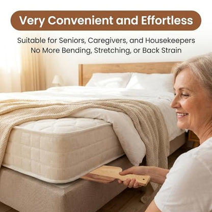 Mattress Lifter & Bed Making Tool Set, Wooden Wedge Lever with Sheet Tucking Tool & 8 Sheet Fasteners, Bedding Helper for Seniors, Caregivers and Housekeepers