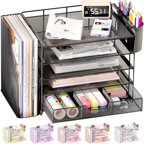 Desk Organizer, 5-Tier Desktop File Organizer with... (Black | Metal)