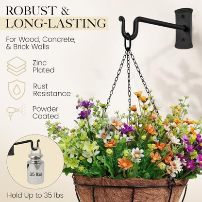 Plant Hangers Outdoor or Indoor Heavy Duty Wall Bracket Hooks | Wrought Iron Metal Hanger Indoor Hook for Hanging Plants Baskets Lanterns Bird Feeders - 2 Pack (Black Shepherds Hooks 7.5")