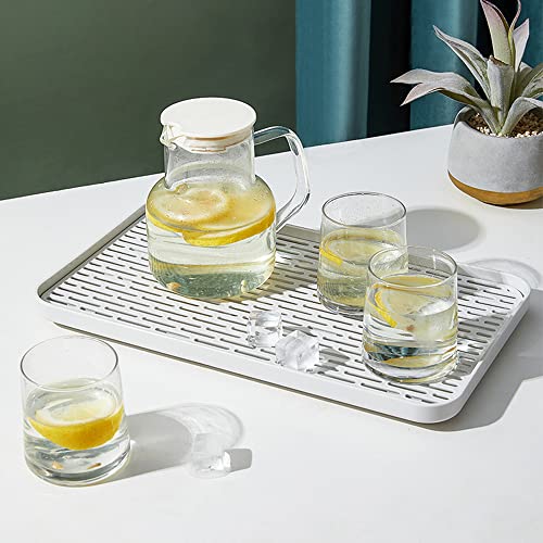 Cup Drying Rack & Dish Drying Tray, Drain Board for Small Kitchen Sink, Dish Drain Tray Large Enough for Counter or Coffee Table, Big White Dish Drying Mat