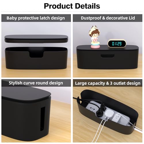 Cable Management Box, Large Cord Organizer Box to Hide Power Strip | Under Desk Cable Management, TV Computer Wires Cable Organizer, Desk Cord Hider, Baby Proofs, for Home/Office