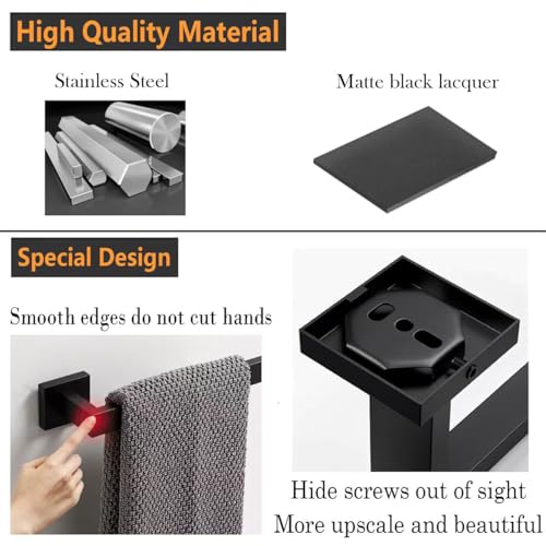 JOPOFI Towel Bar - 23.6 Inch Bathroom Towel Holder - Matte Black | Stainless Steel Towel Racks for Bathroom Wall Mounted, Towel Rod for Bathroom Wall