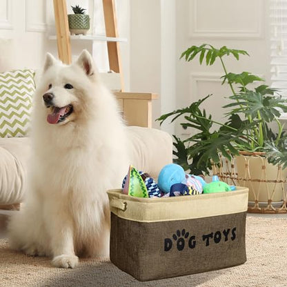 PET ARTIST Dog Toy Basket, Large Collapsible, Brown, M: 15"x11"x9" | Dog Toy Bin Box, Comfortable Handles, Large Pet Toy Storage Organizer, For Accessories, Toys, Coat & Clothing, Blanket Leash