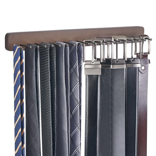 Mkono Tie Organizer, 2 Pack Wall Mounted Tie Rack Hanger Holder 20 Hooks | Save Space, Scratch-Free, Easy Install, Sturdy Wood, Organizer Storage Belts Scarves Necktie Jewelry, Bedroom Door