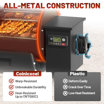 All-Metal Magnetic Power Cord Organizer with Strong Magnet, Coinicxcel Cable Holder for Most Wood Pellet Grill Smoker with Open Plug Slot & Hook, Suit for Traeger Grill Accessories, BBQ Accessories