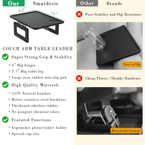 Couch Arm Tray Table Sofa Arm Clip Table, Armrest Tray Table Suitable for Home Drinks/Fast Food/Fruit Etc, Large Size Multi-Function Black
