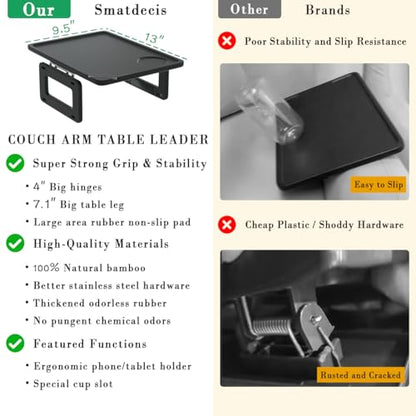 Couch Arm Tray Table Sofa Arm Clip Table, Armrest Tray Table Suitable for Home Drinks/Fast Food/Fruit Etc, Large Size Multi-Function Black