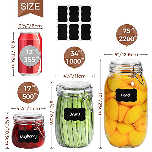 ComSaf Round Small Glass Pantry Jars with Airtight Lids 17 oz 6 Pack
