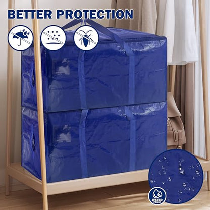 8 Pack Extra Heavy Duty Large Moving Bags with Strong Zipper & Carrying Handles, Sturdy Clothes Storage Bags Totes Bins, Packing Bag Move Boxes College Moving Supplies, Dark Blue - 24 gal