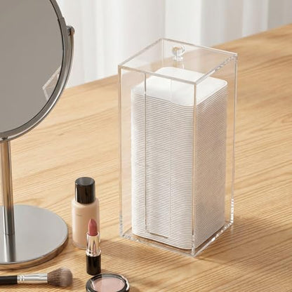 Acrylic Clean Pad Storage Box for Clean Skin Club, Cotton Pad Dispenser, Square Rounds Cotton Pad Holder (Pad Not Included) - Vertical with Lid