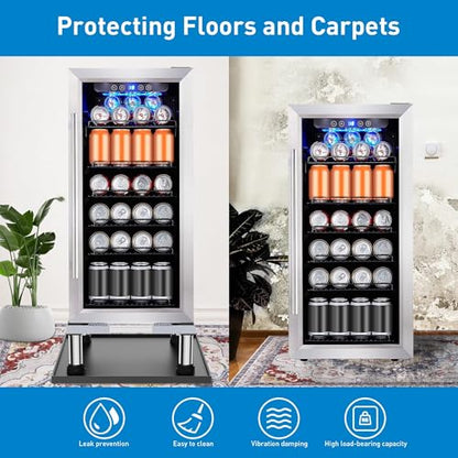 Mini Fridge Stand with Silicone Drip Tray, Adjustable 24''x24'' Refrigerator Stand with 4 Stainless Steel Feet, Dorm Fridge Stand Protects Floors from Leaks for Small Fridge, Portable Compact Washer or Dryer (7.3"-8.5" High)