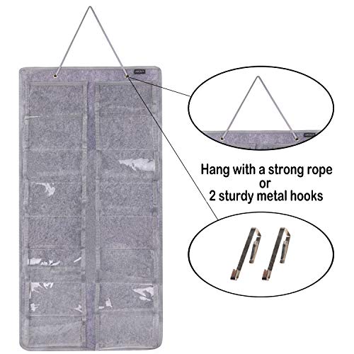 AROUY Sunglasses Organizer Storage, Hanging Dust Proof Wall Pocket Glasses Organizer - 16 Felt Slots Sunglass Organizers Holder with Metal Hook and Sturdy Rope (Gray, Dust Proof)