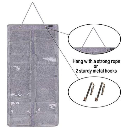 AROUY Sunglasses Organizer Storage, Hanging Dust Proof Wall Pocket Glasses Organizer - 16 Felt Slots Sunglass Organizers Holder with Metal Hook and Sturdy Rope (Gray, Dust Proof)