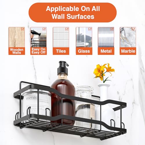 Shower Caddy Bathroom Shelves, The Athena Silken 4 Set, 40LB Capacity, Adhesive Tape No Drill - Rustproof -Gorgeous Powder Coated 304 Stainless Steel Shower Organizer for kitchen & Home Decor - Black