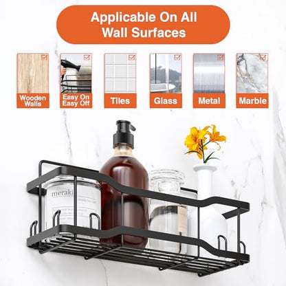 Shower Caddy Bathroom Shelves, The Athena Silken 4 Set, 40LB Capacity, Adhesive Tape No Drill - Rustproof -Gorgeous Powder Coated 304 Stainless Steel Shower Organizer for kitchen & Home Decor - Black