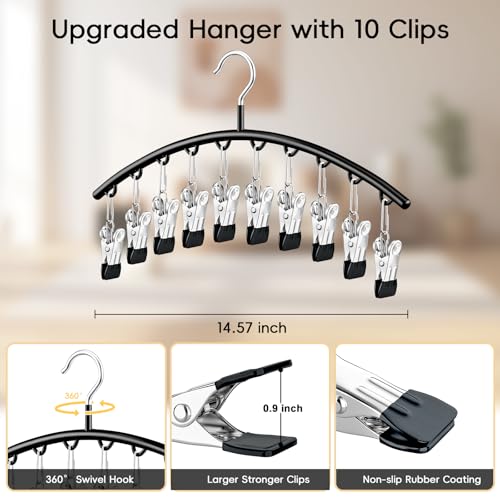 TomCare 4 Pack Space Saving Hangers, 2 Tank Top and 2 Leggings Organizers | 360° Swivel Design, 20 Clips for Leggings and Yoga Pants, Stainless Steel Hanging Closet Organizer