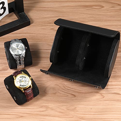 Watch Roll Travel Case for Men and Women- 2 Watch Storage and Organizer | Secure Storage with Innovative Removable Pillows & Solid Dividers for Home, Travel and Display (Black Cross-2 Slot)