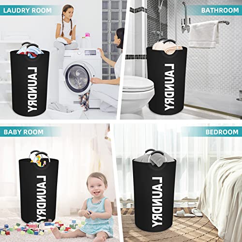 90L Large Laundry Basket, Dirty Clothes Waterproof Laundry Hamper, Black | Collapsible Laundry Basket with Foam Protected Aluminum Handles for Laundry Dorm Family, Black Dirty Clothes Hamper
