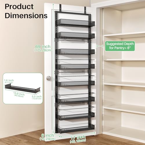 8 Tiers Over the Door Organizer - Height Adjustabl... (Black | Metal)