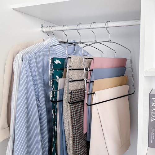 Multi-Layer Metal Pants Hangers, 3 Pack, 5 Swing Arms, Non-Slip