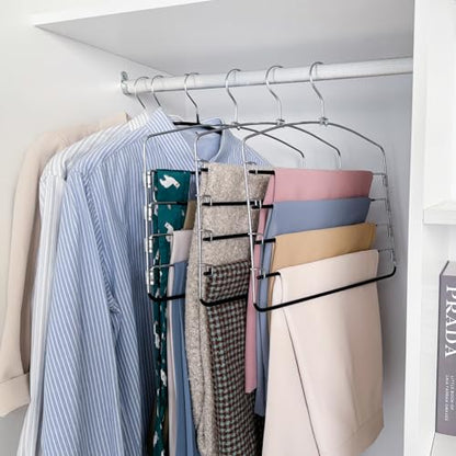 Multi-Layer Metal Pants Hangers, 3 Pack, 5 Swing Arms, Non-Slip