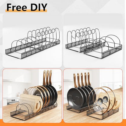Pots and Pans Organizer Rack for Under Cabinet Expandable Pot Lid holders inside Organizer 10 Adjustable Divider Pan organizer 11.81''-22.85'' Pan lid organizer for cabinet Organizer for Bakeware