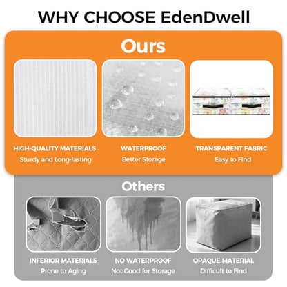 6 Pack Under Bed Storage Bags, 60L Foldable Clear Containers with Handles | Dual Zipper Storage Bins for Comforters, Bedding, Blankets, Closet Organizer for Clothes, Linen Sheets, Sweaters