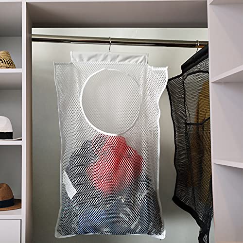 Hanging Mesh Laundry Hamper (30in*20in*2in) Large Dirty Clothes Bag | Can Be Used Behind The Door & Closet & Caravan& Bathroom (White)