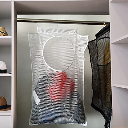 Hanging Mesh Laundry Hamper (30in*20in*2in) Large Dirty Clothes Bag | Can Be Used Behind The Door & Closet & Caravan& Bathroom (White)
