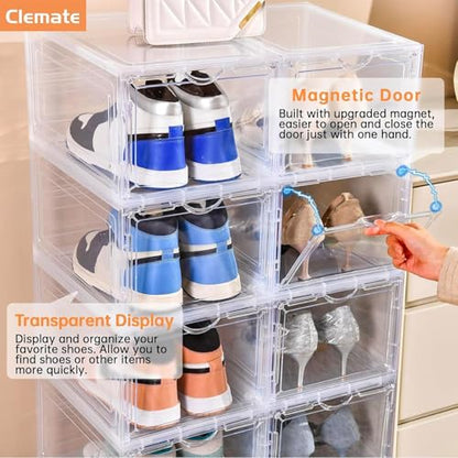 Upgraded X-Large Shoe Organizer,Shoe Storage Organizer,12 Pack,Shoe Box Clear Plastic Stackable,Drop Front Shoe Box with Clear Door, Shoe Containers For Sneaker Display,Fit up to US Size12