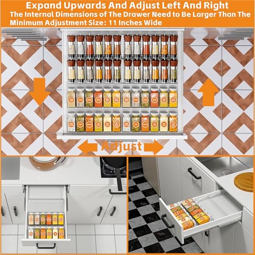 8 Pack Adjustable In Drawer Spice Organizer - Expandable From 11'' to 22'' - Acrylic Drawer Seasoning Organizer,Clear Spice Organization Tray for Cabinet Drawers Condiment,Nail Polish and Jar