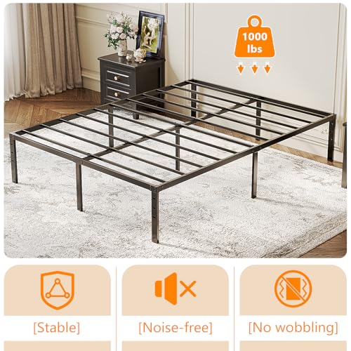 VINGLI 12 Inch Full Bed Frame, Heavy Duty Metal Platform, No Box Spring Needed, Steel Slat Support, Easy Assembly, Noise-Free, 10.4 inch Underbed Storage Space, Black