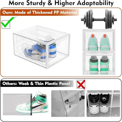 10 Pack Thicken Shoe Organizer Stackable | Upgraded Sturdy Shoe Storage Box with Magnetic Door,Shoe Containers For Sneaker Display,Hat Organizer,White