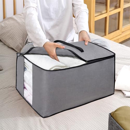 MISSLO Thick Over Size Storage Bag, Folding Organizer Bag, Under Bed Storage, College Carrying Bag for Bedding Comforters, Blanket, Clothes (Grey)
