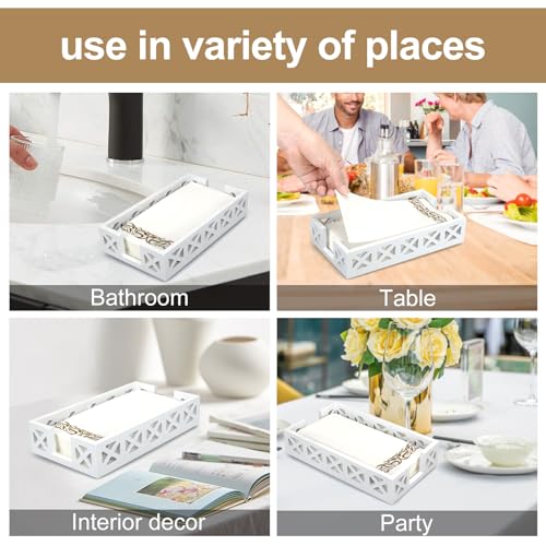 Guest Towel Holder for Bathroom Napkin Holder Wooden Paper Hand Towel Tray | White Dinner Napkin Holders for Table Bathroom Paper Towel Holder Wood Decor Counter Flat Disposable Hand Towel Holder Basket