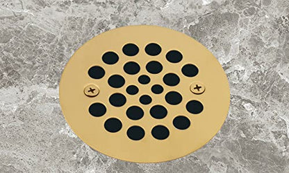 4-1/4“ Shower Strainer Drain Trim Set, Screw-in Shower Strainer Drain Cover, Plastic-Oddities Style Replacement Strainer Grid,Machine & Self-Tapping Screws Included (Brushed Gold)