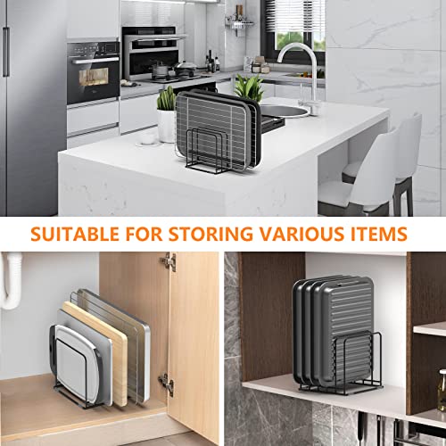 Kitchen Cabinet Organizer, Steel Cookware Holder, Divided Holder with 5 Slots for Skillets Baking Tray and Chopping Board Rack - Baking Pan Holder Storage (1 PC)