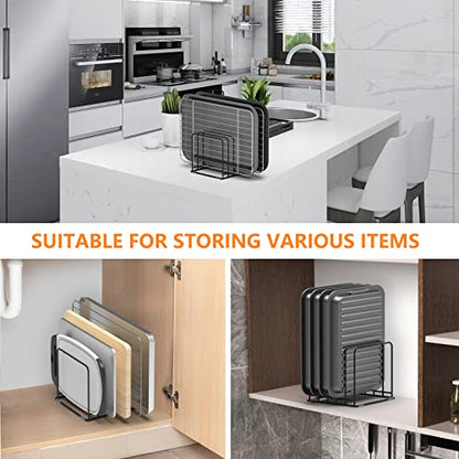 Kitchen Cabinet Organizer, Steel Cookware Holder, Divided Holder with 5 Slots for Skillets Baking Tray and Chopping Board Rack - Baking Pan Holder Storage (1 PC)