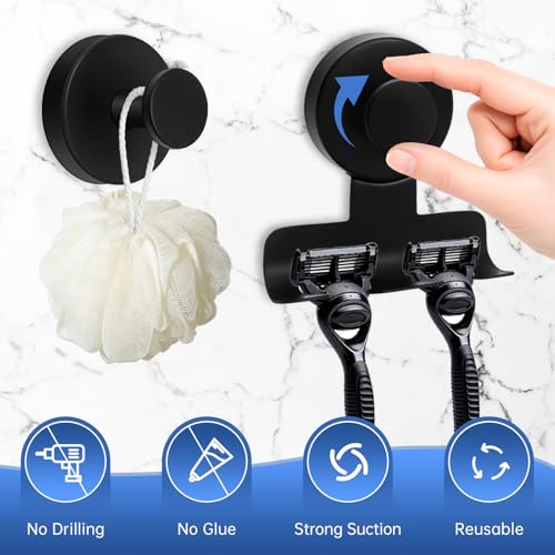 Stainless Steel Suction Cup Razor Holders Hooks for Shower, 3 Pack Metal Removable Towel Hooks for Bath Robe Loofah Wreath Hook for Hanging.