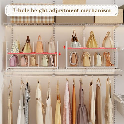 koozuuyk Purse Organizer for Closet-2 Tier Handbag Wire Organizer Rack with 6 Adjustable Shelf Dividers,Handbag Storage Holder for Purses,Totes,Clutches&Chain Bags