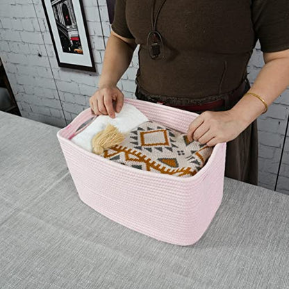 Woven Cotton Rope Storage Baskets 15x10x9.3" 3 Pac... (light pink | Cotton)