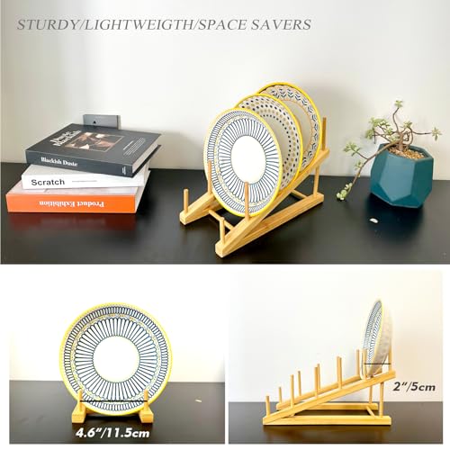 2 Pack Plate Stands for Display, 5-Tier Wooden Plate Rack Organizer | Plate Holder, Tabletop Display Stand for Book, Art Print, Photo, Puzzle, Magazine, Platter and Craft Show Vendor Booths