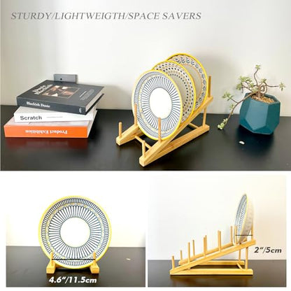 2 Pack Plate Stands for Display, 5-Tier Wooden Plate Rack Organizer | Plate Holder, Tabletop Display Stand for Book, Art Print, Photo, Puzzle, Magazine, Platter and Craft Show Vendor Booths