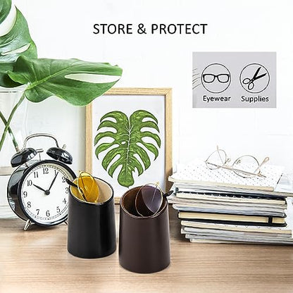 ZOOFOX 4 Pack Eyeglass Holder Stand, PU Leather Stand Case for Eyewear, Reading Glasses, Desk, Nightstand