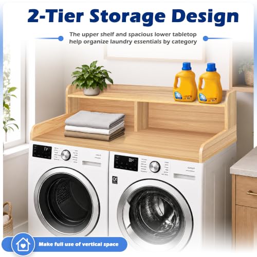 Royxen Laundry Countertop with Storage Universal Fit, Washer and Dryer Countertop with Shelf, Laundry Room Storage, 2-Tier Shelf (Oak)