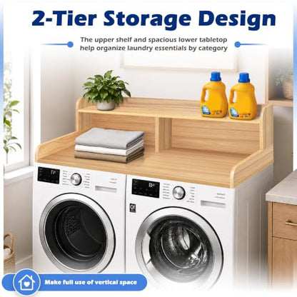 Royxen Laundry Countertop with Storage Universal Fit, Washer and Dryer Countertop with Shelf, Laundry Room Storage, 2-Tier Shelf (Oak)