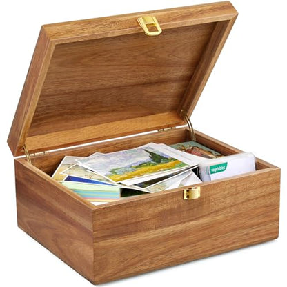 DRASTAR Wooden Keepsake Box, Large Acacia Storage Memory Box with a Hinged Lid for Crafts and Photo Storage