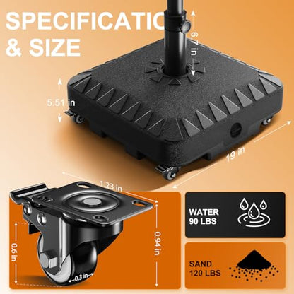 QNCZ Premium Patio Heavy Duty Black Umbrella Base with Wheel,120lb Weighted | Easy to Install, Flexible to Move, Sufficient load-bearing Capacity, Ust Fix It With Sand and Wate, Beautiful and Durable