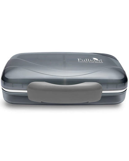 Fullicon Moisture Proof Travel Pill Organizer, 8 Compartments, Grey | Moisture Proof, Travel, Easy Open, Holds 14-17 Fish Oils, 20-35 Capsules or 13-21 Vitamins, Customized Labels, BPA-Free