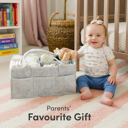 PUTSKA Baby Diaper Caddy Organizer, Felt Nursery Basket, Gray, Large